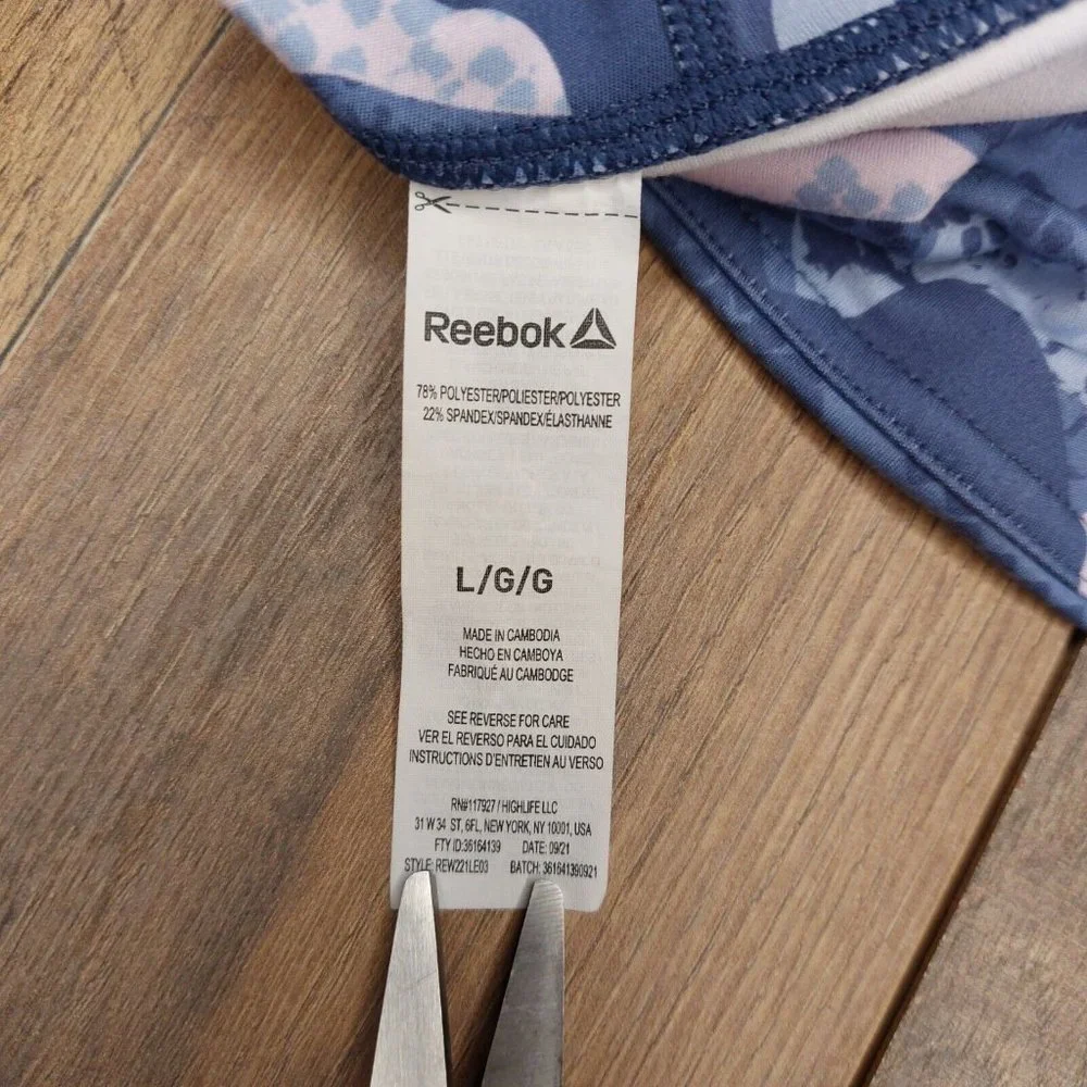 Reebok Precision Womens Large Ankle Leggings Slate Blue Pink Camo - Picture 9 of 16